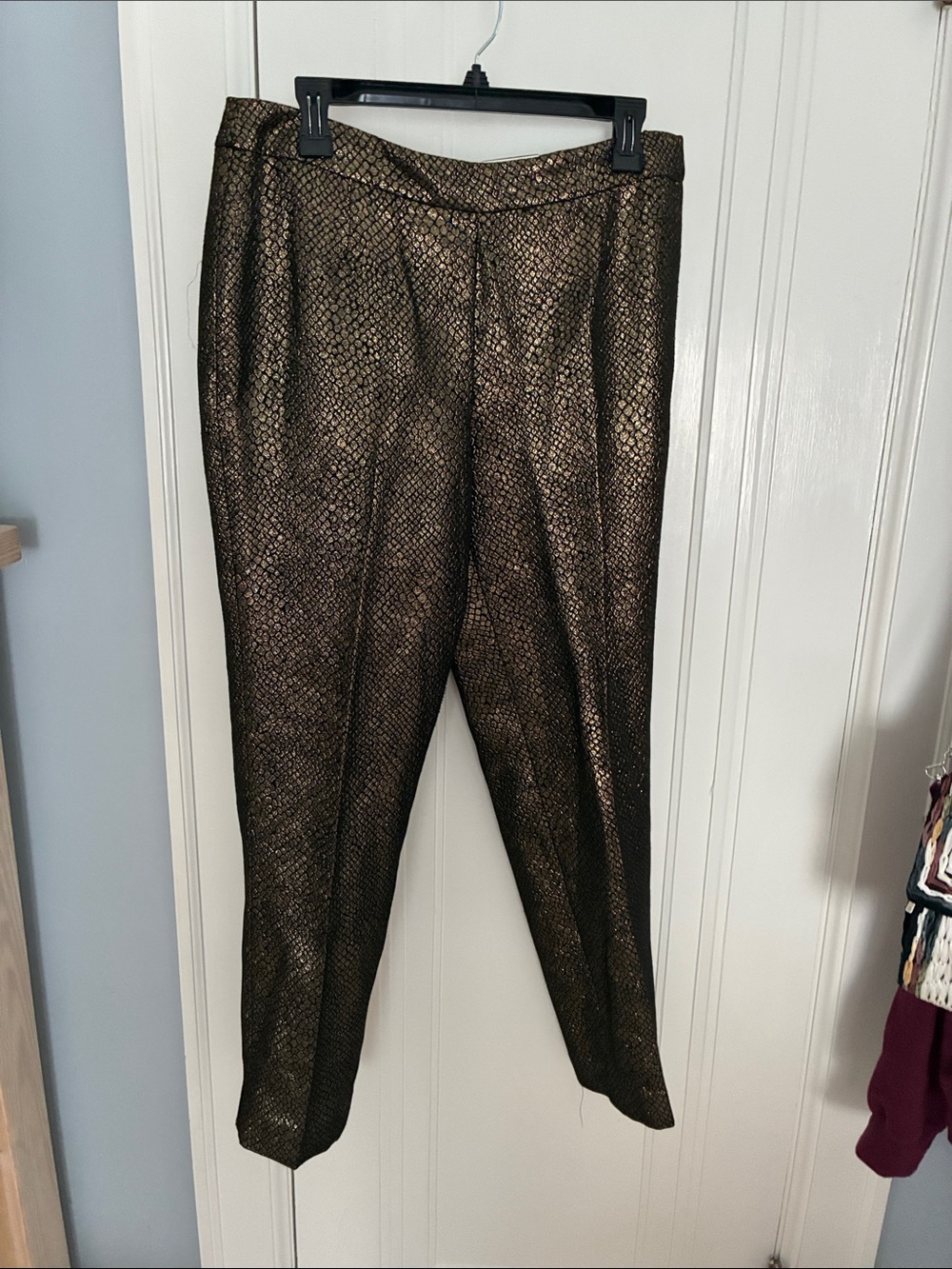Anne Klein Metallic Gold Snake-Print Straight Leg Pants